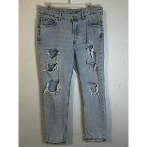& Denim Womens Boyfriend Jeans Size 8 Light‎ Wash Distressed Ripped Low Waist
